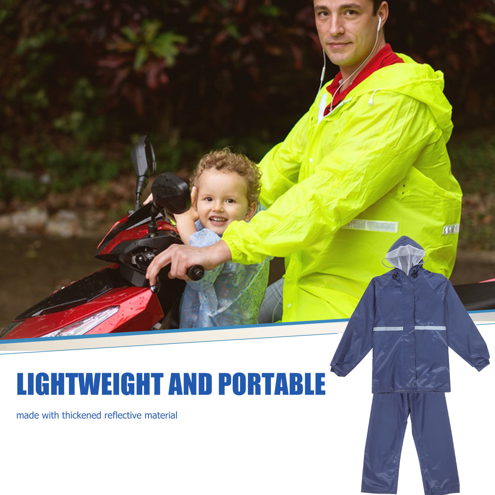 Motorcycle Gear Rain - Conjunto de Impermeable y Pantalones Reflectantes
